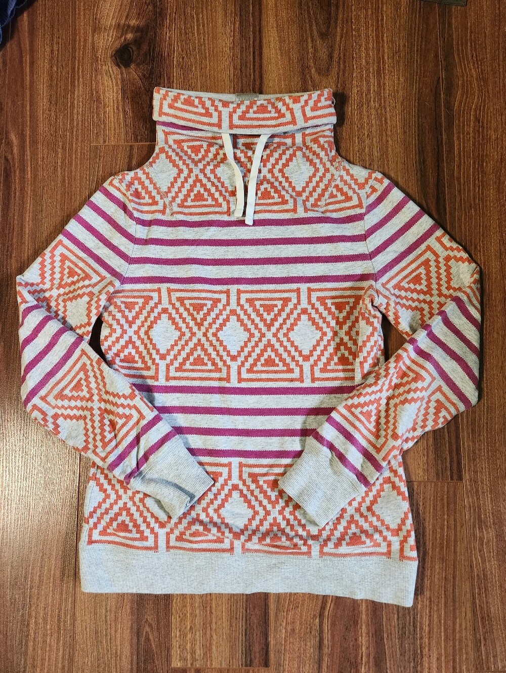 Simons Twik Pink Orange Geometric Cowl Neck French Terry Top